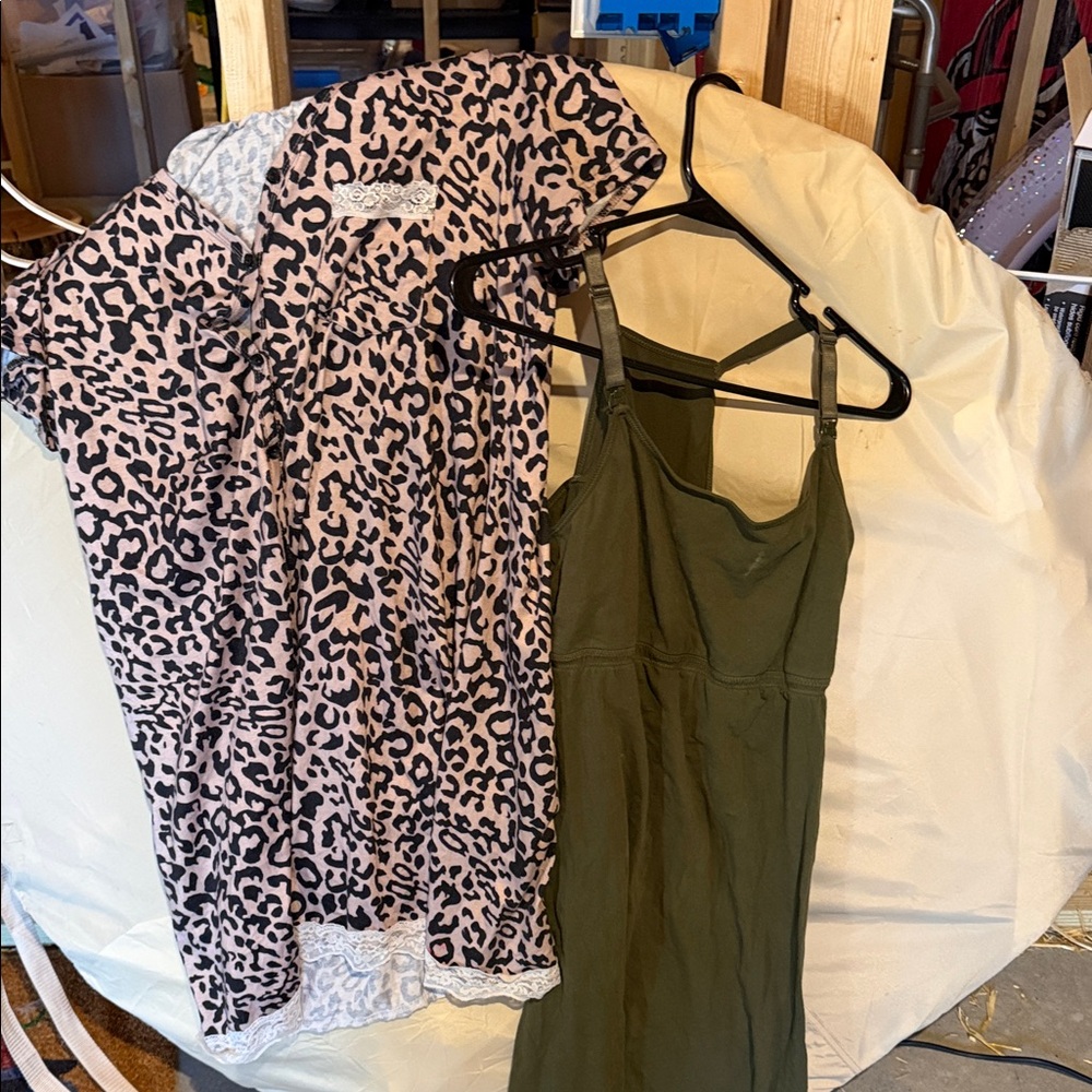 Leopard Print and Olive Green maternity nursing gown